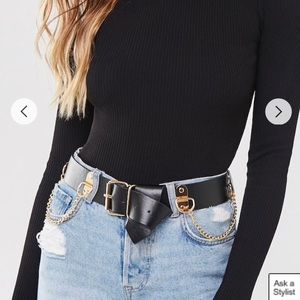 Black Faux Leather Chain Belt